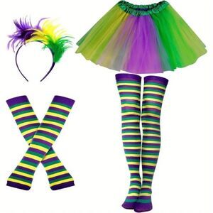 4PCS Mardi Gras Costume Accessory Set for Women Halloween, Marathon